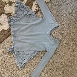 FP Movement by Free People Blue Lace Sleeve Top